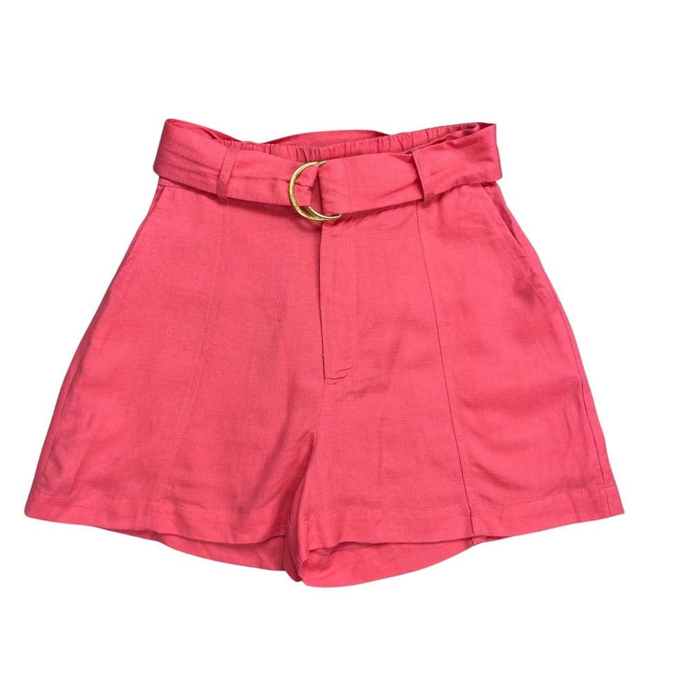 MINKPINK Womens High Waisted Linen Pink Shorts XS Coastal Summer Tropical